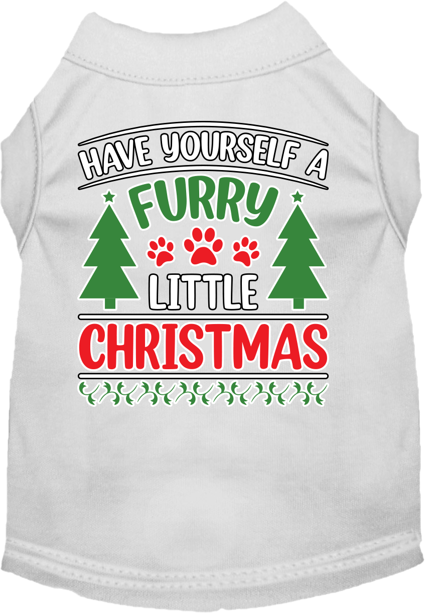 Furry Little Christmas Screen Print Dog Shirt White Size XS